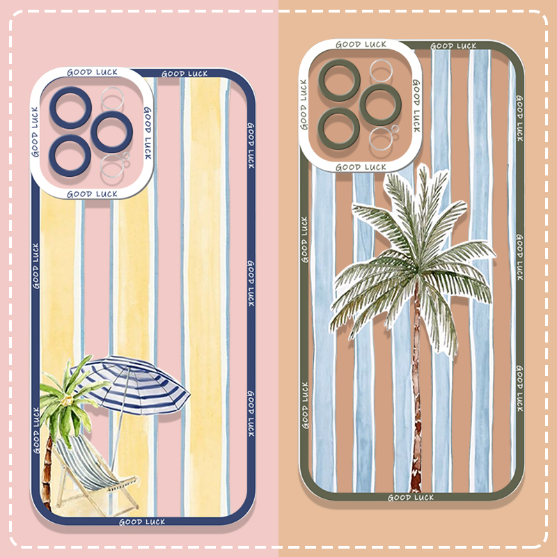 Phone Cases Clear - Zomer Palm Kokosnoot Boom Gestreepte Geprinte