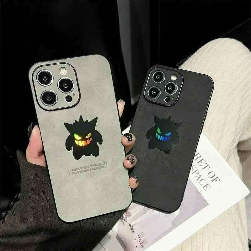 Phone Cases Durable - Cartoon Anime Gengar Lederen Textuur Laser