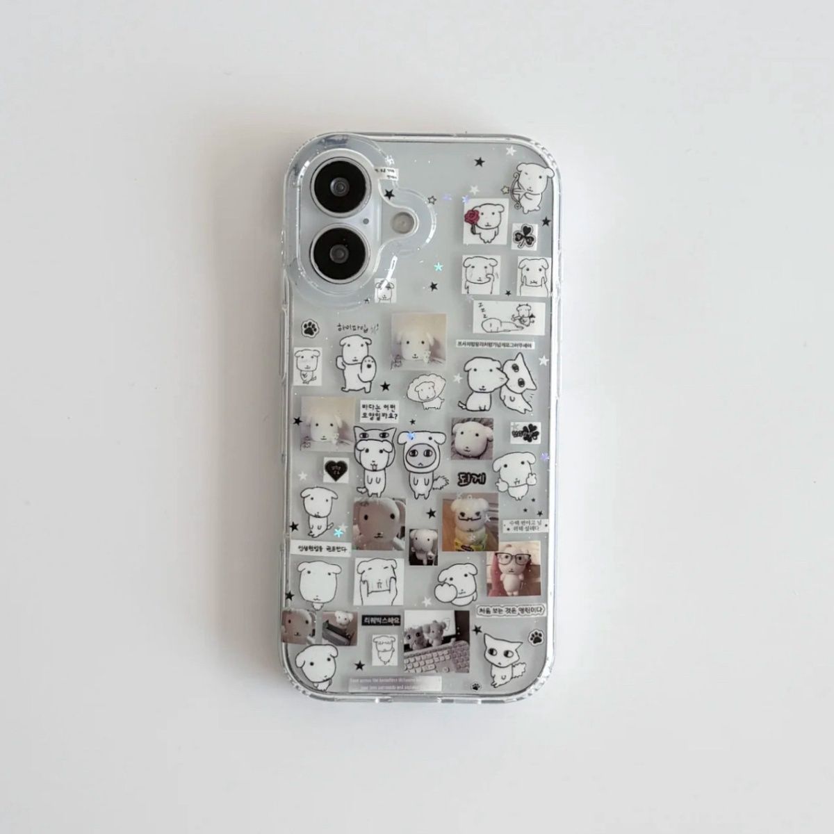 Glitter Shockproof Case - Kawaii Puppy Illustratie Glitter Telefoonhoesje voor