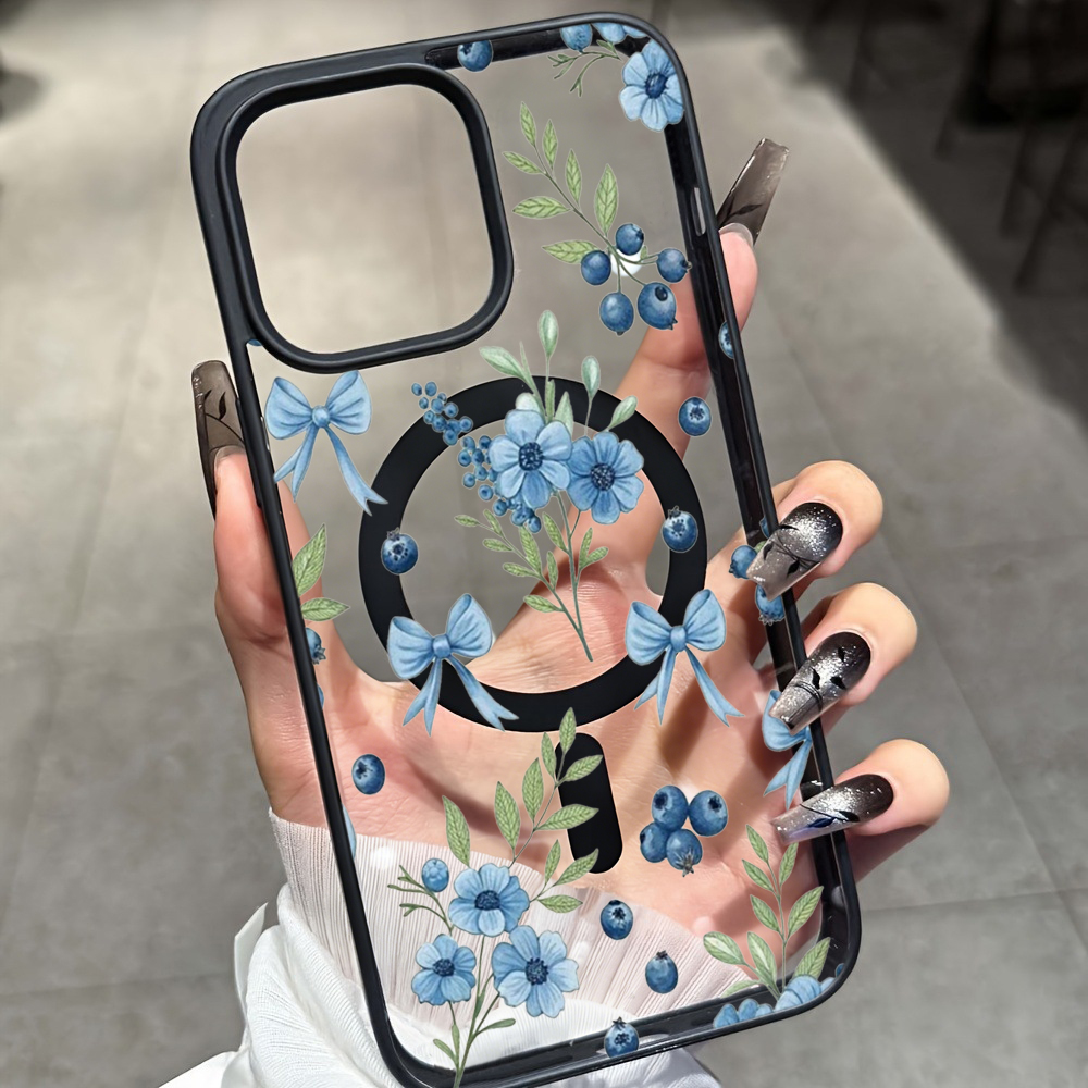Phone Cases Clear - Blueberry Floral Clear Case Voor iPhone