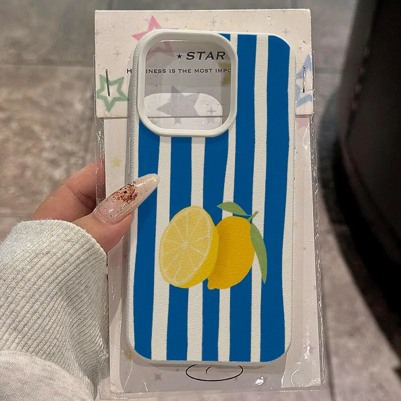 Phone Cases Yellow - Geel citroenblauw streeppatroon zachte telefoonhoes voor
