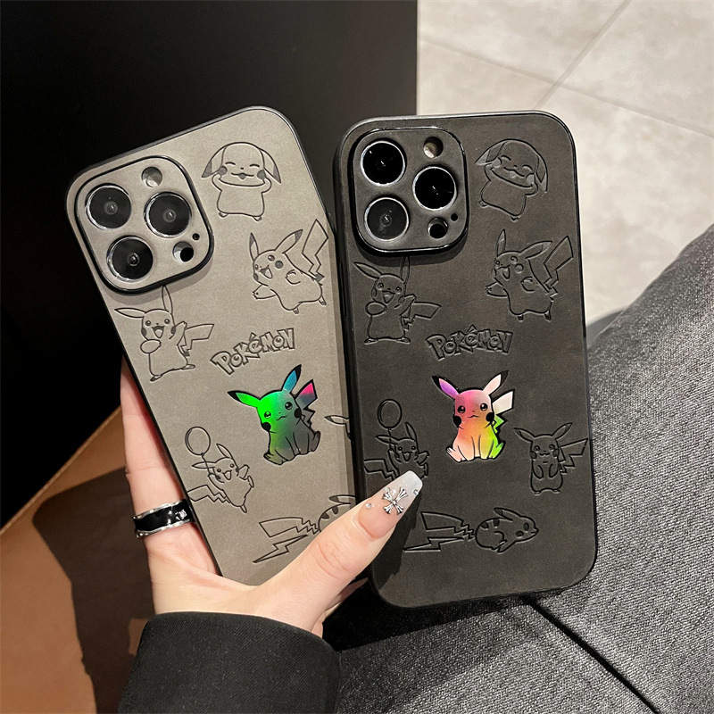 Phone Cases Durable - Cartoon Pikachu Kunstleer Laser Telefoon Case