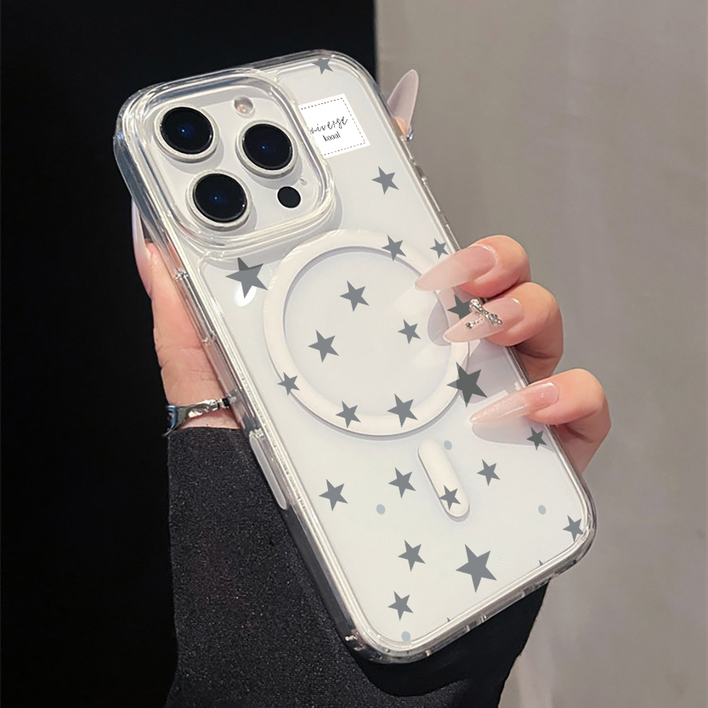 Phone Cases Clear - Grijze sterrenprint magnetische transparante telefoonhoes voor