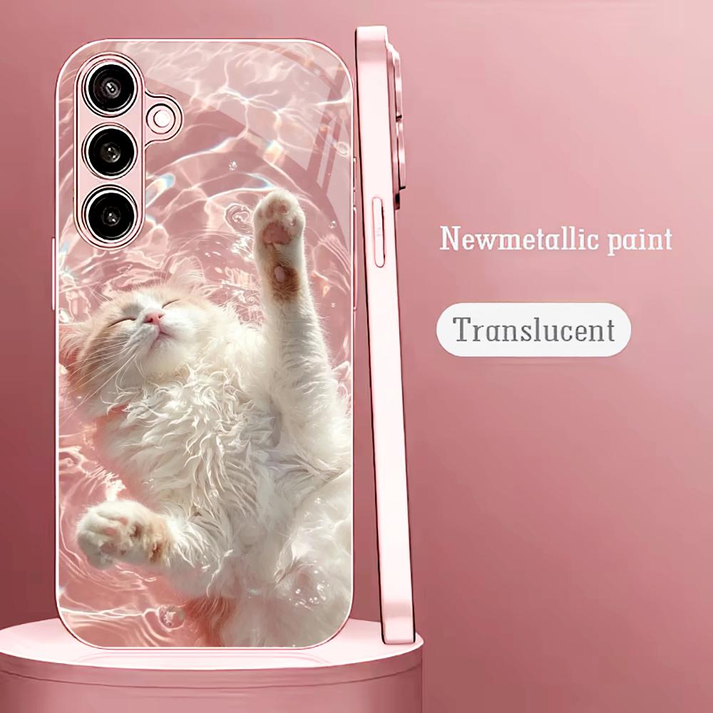 Phone Cases Metal - Schattig katten-motief metalen verf glazen telefoonhoesje
