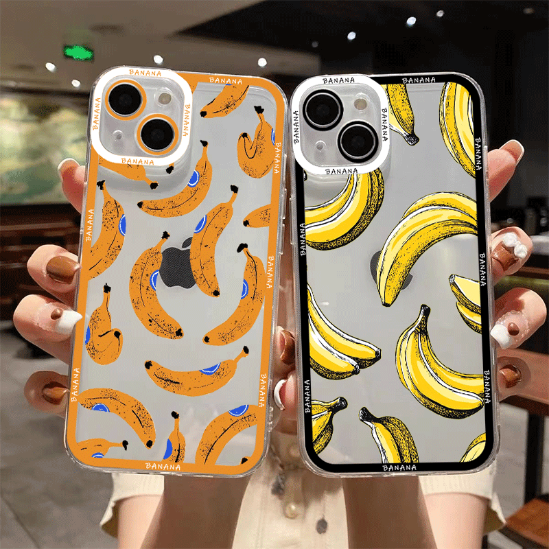 Phone Cases Yellow - Grappige gele bananen fruitprint transparante telefoonhoesje