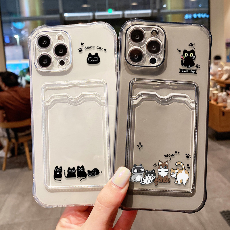 Phone Cases With Card Holder - Leuke Zwarte Kat Telefoonhoesje Voor iPhone