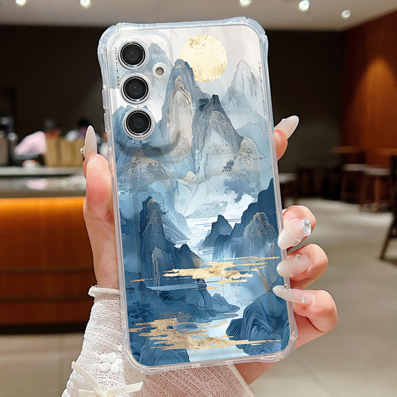 Phone Cases With Card Holder - Telefoonhoesje met berglandschap patroon voor Samsung