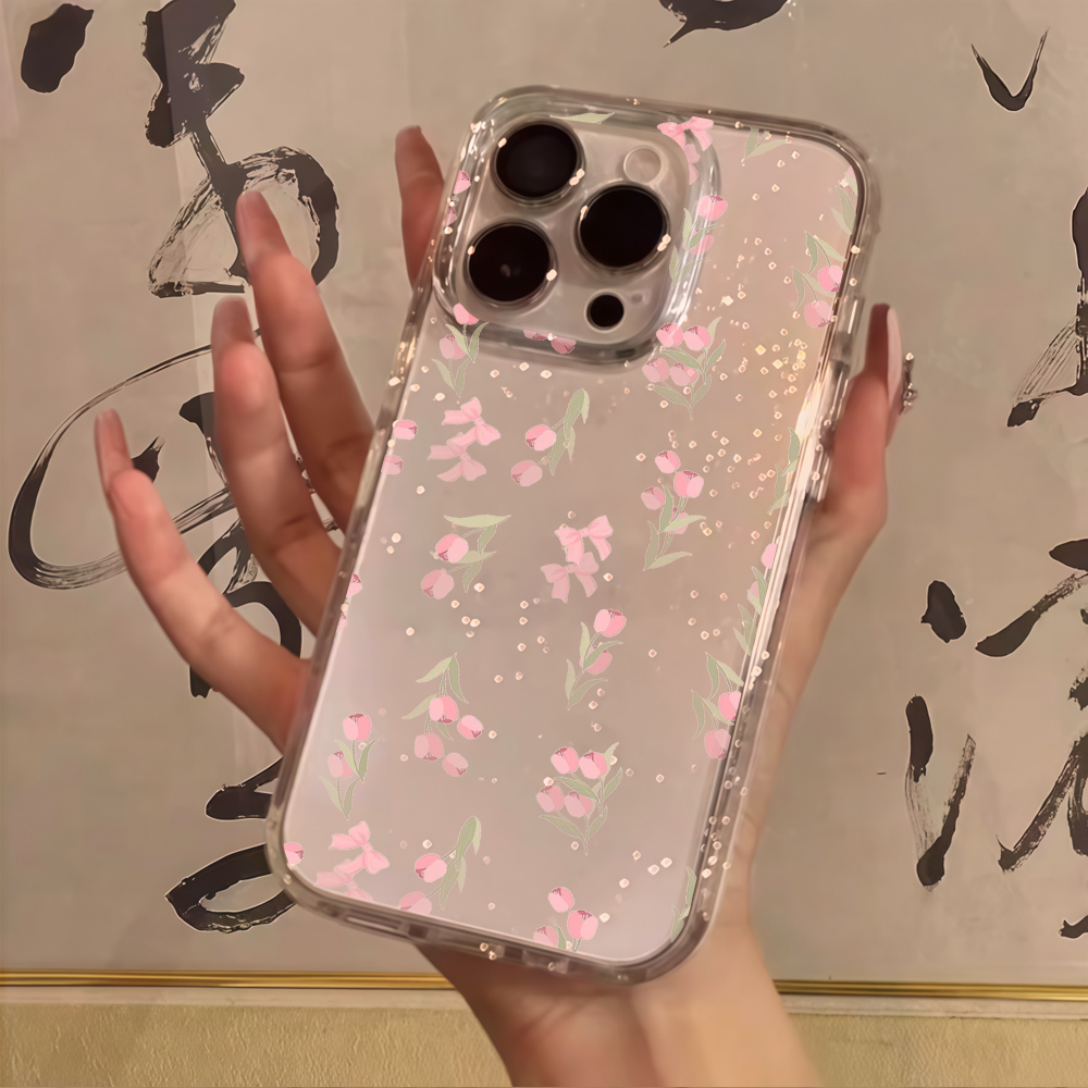 Luxe blauwe bloemen transparan - Glitter Shockproof Case recensie en prijs